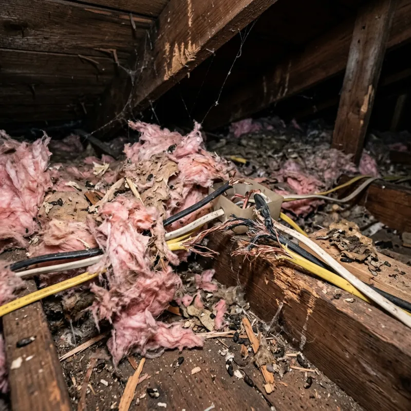 Contaminated ceiling insulation being assessed in a Redan roof space