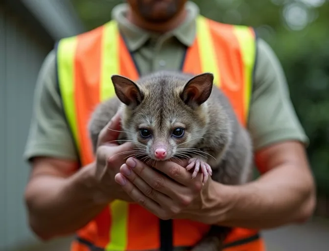Animal handler safely recovering a deceased possum in Redan